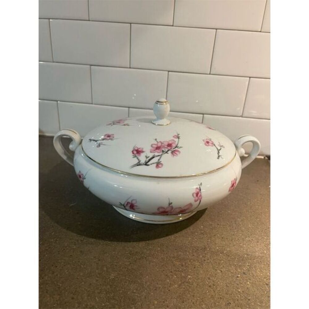 Vintage Sone China Cherry Blossom Porcelain Soup Tureen with Lid